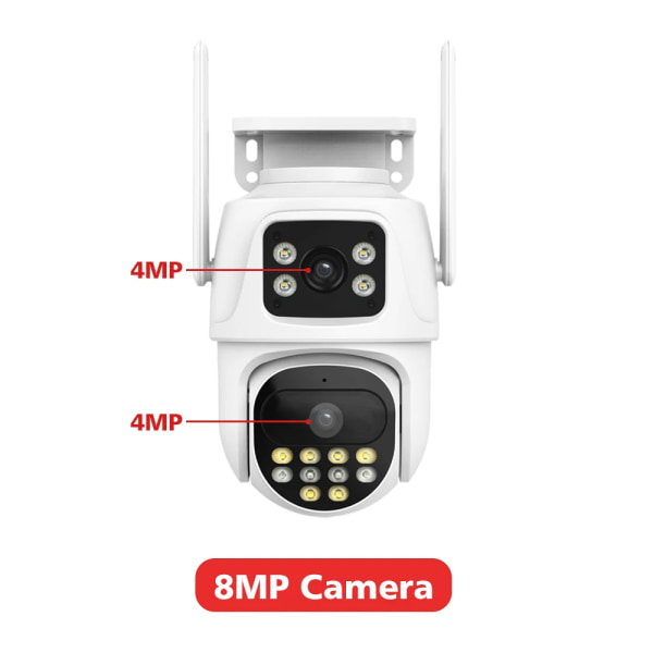8 MP Dual Screen och Dual Lins Wifi Övervakningskamera Ai Auto Tracking Färg Night Vision Bluetooth Outdoor PTZ-säkerhetskamera EU Plug 8MP NO TF Card