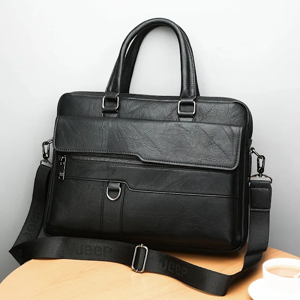 Ny Herr Briefcase Väska Klassisk Retro PU Läder Lyxigt Märke Affärs Handväska Manlig Crossbody Axelväska Laptop Datorfodral Black