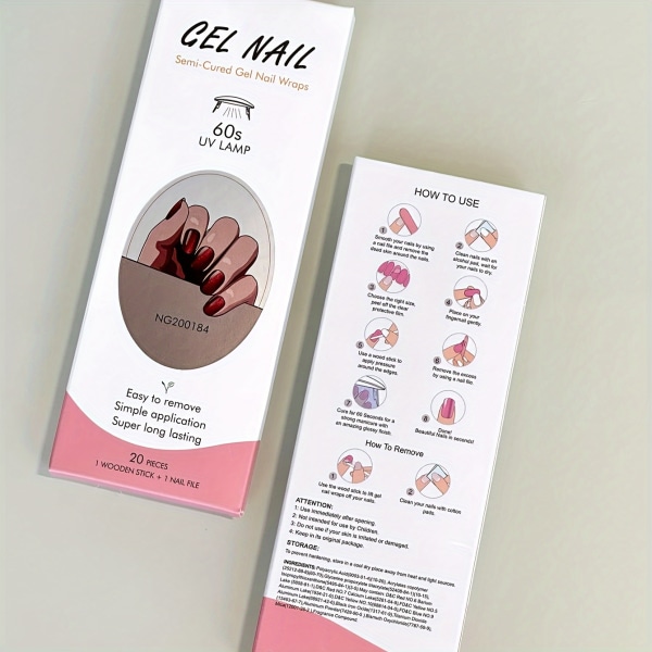 Halvhärdad Gel Nail Wraps, Glitter Halvhärdad Gel Nail Strips Långvarig, lätt att applicera & ta bort - Inkluderar nagelfil & Wooden Stick-Wine Red Burgundy