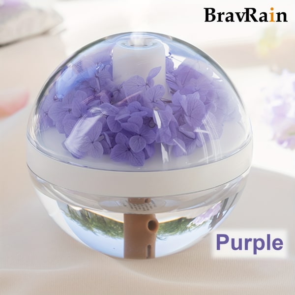 1 st 270 ml luftfuktare med LED-nattljus, tyst genomskinlig sfärisk doftspridare med färgglada blommor Purple