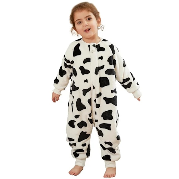 MICHLEY Blå Dinosaur Flannel Baby Kid Sovepose Vinter Nattøj Sød Tegneserie Body Sleepsack Pyjamas Med Fødder Drenge Pige A Cow 3-4T