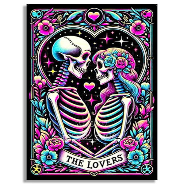 DIY AB Diamond Embroidery Tarot Card Diamond Painting Cartoon Skeleton Cross Stitch Set Halloween Art Decoration Gift KET22 40x50cm AB Round