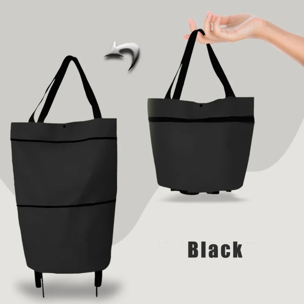 Hopfällbar shoppingvagnsväska med hjul Stor återanvändbar handväska i tyg Bolsas Eco Tyg Supermarket Livsmedelsaffär Pull Cart Bag black