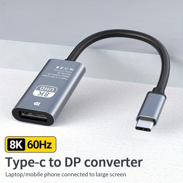 USB C till DisplayPort-adapter 8K@60Hz, Typ C hane till DP honkontakt stöder 8K@60Hz, 4K@144Hz, 2K@165Hz för MacBook Pro, Air, IPad grey