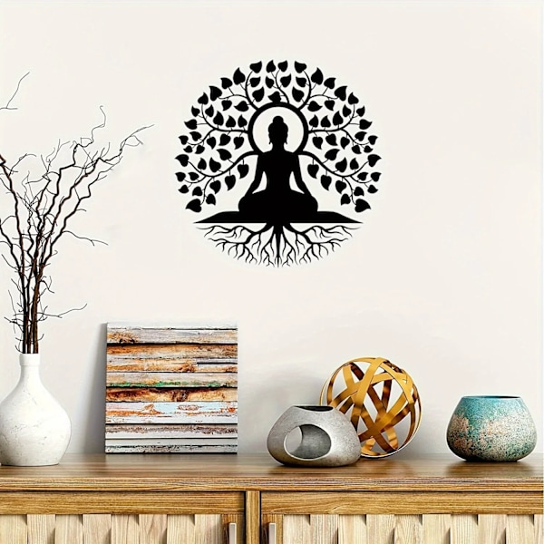 1Pc Träd Of Life Buddha Metal Vägg Vägg Konst, Svarta Träd Av Liv Vägg Inredning, Buddha Staty Mandala Meditation Yoga Zen Rum Inredning Tree of life