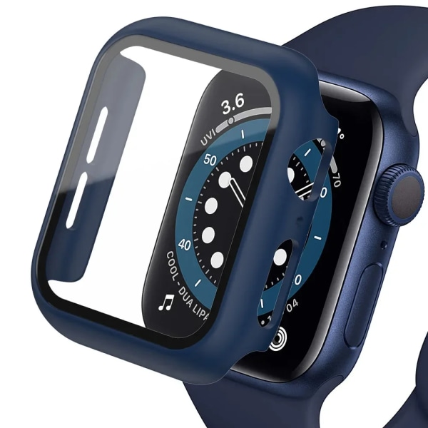 Karkaistu lasi Apple Watchille 9 8 41mm 45mm 42mm 38mm PC-puskuri näytönsuoja kotelo iWatch sarja 7 6 5 4 SE 44mm 40mm Midnight blue 8 Series 123 42MM