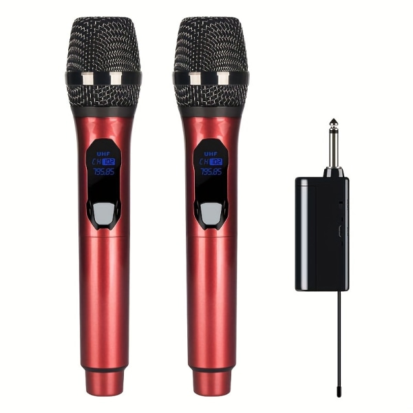 Trådlös mikrofon: professionell 2-kanals handhållen mikrofon, för hushållskaraoke, två i ett utomhusljud, tv-sång Red