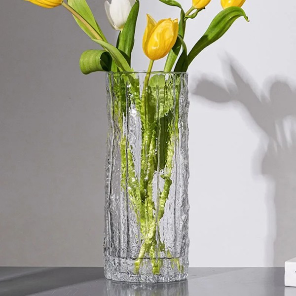 Vase Glacier Vase Glas Transparent Blomsterarrangement Rose Blomst Stue Spisebord Dekoration Flaske A