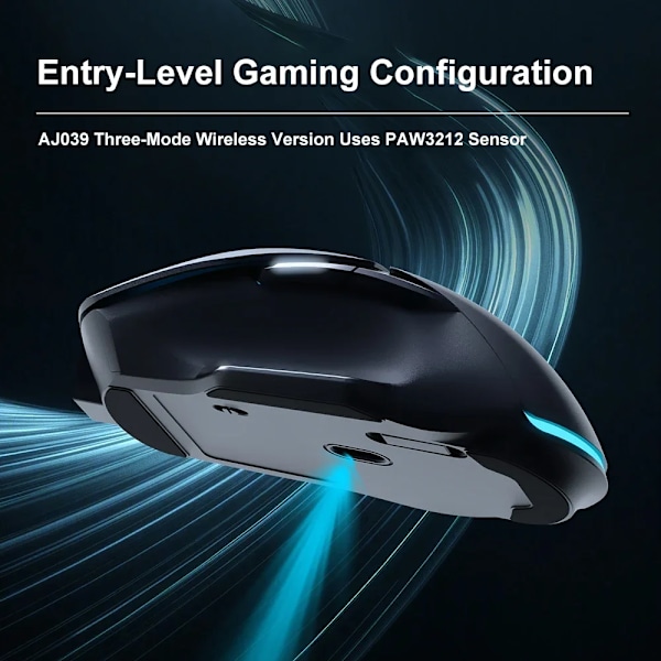 Ajazz AJ039 Trådløs Mus RGB Tri-mode Kablet Bluetooth 5.1/3.0 PAW3212 Ergonomisk Design E-sports Gaming til Bærbar Tilbehør Three Mode-Black