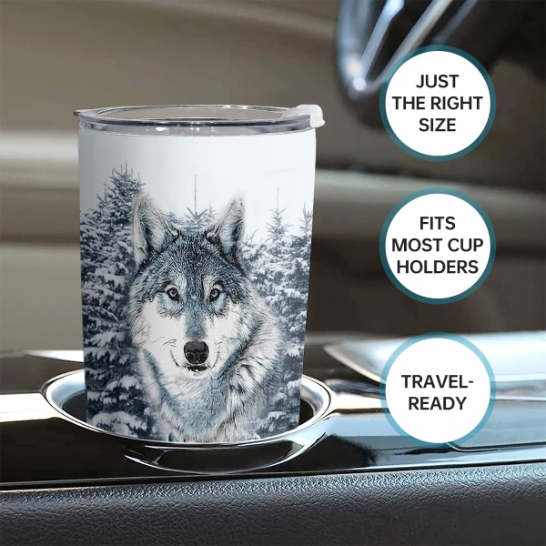 1 st 20 oz Snow Wolf Tumbler Cup, isolerad resekaffemugg med lock Rostfritt stål dubbelvägg vakuum Vakuumisolerad kolv vattenkopp