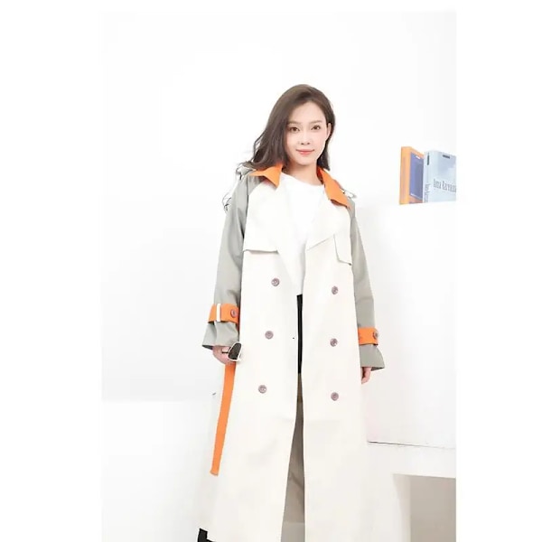 Tannt Kvinnor Trench Coat Dubbel Breasted Bandages Färg Matchar Trench Coat Femme Fashion Fritid Lång Vindbreaker Kvinnor 2023. Apricot XL