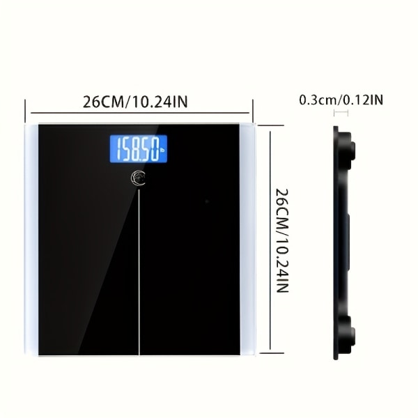 Badrumsvåg för kroppsvikt, mycket exakt digital vågmaskin för människor, bakgrundsbelyst LCD-skärm, 4 mm härdat glas, 181,44 KG MAX Black