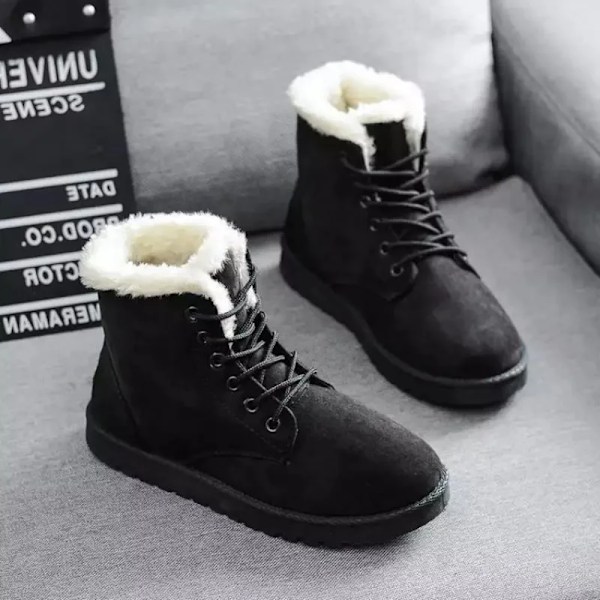 Damskor Stövlar 2024 / Vinter Student Snöstövlar Kort Skaft Varma Snörning Platta Klack Anti-kall Anti-halk Koreansk Stil Bomulls Ankle Boots Beige 38