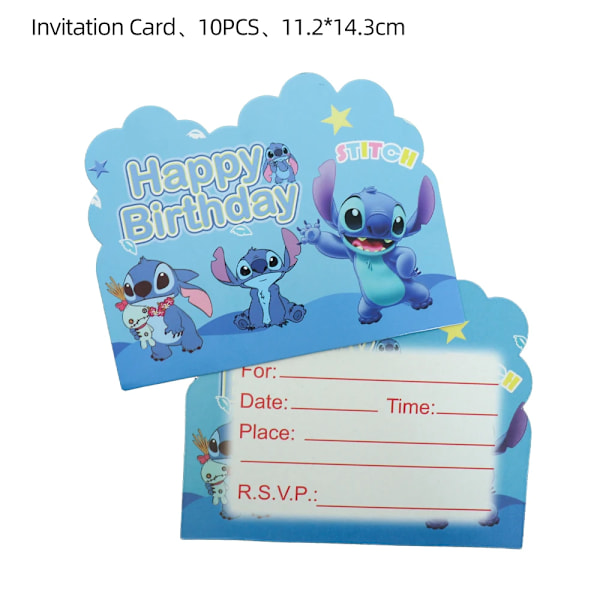 10 stk./pakke Disney Stitch Invitationsskort Børnefødselsdagsfest Hilsenskort Velsignelseskort Stitch Festartikler A 10pcs