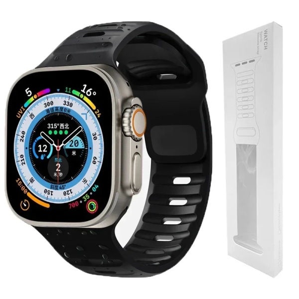 Silikonrem för Apple Watch Band 49mm 44mm 45mm 40mm 41mm 42mm 38mm Ultra 2 Sport Correa Armband iwatch Series 9 8 7 6 5 se black-BOX08