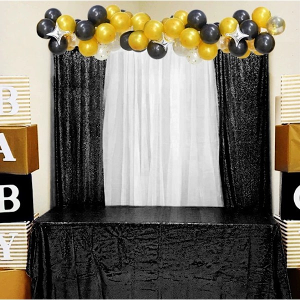 2Ftx8ft 2 Bitar Guld Sequin Bakgrund Gardin Paneler Steg Bröllop Part Bakgrund Drapes, Baby Dusch Ceremoni Födelsedag Dekoration black 2PCS