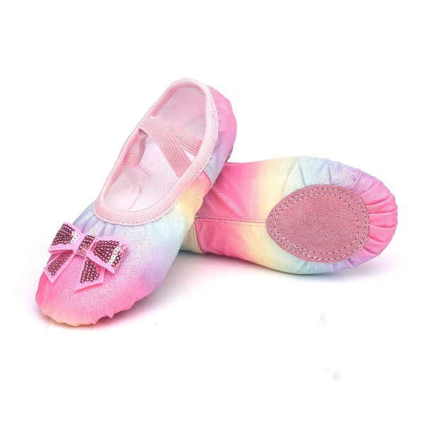 Elegant Gradient Color Bowknot Slip On Balettskor för flickor, Anti-Slip mjuk sula dansskor för träningsuppträdande, alla årstider pink CN31(EU30.5-31)