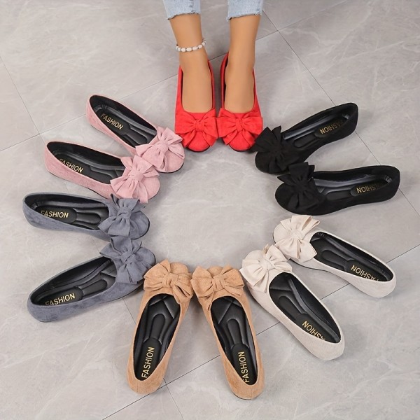 Bowknot balettkläder för kvinnor, enfärgad mjuk sula Slip-on-skor, casual och mångsidiga platta skor pink CN38(EU38)