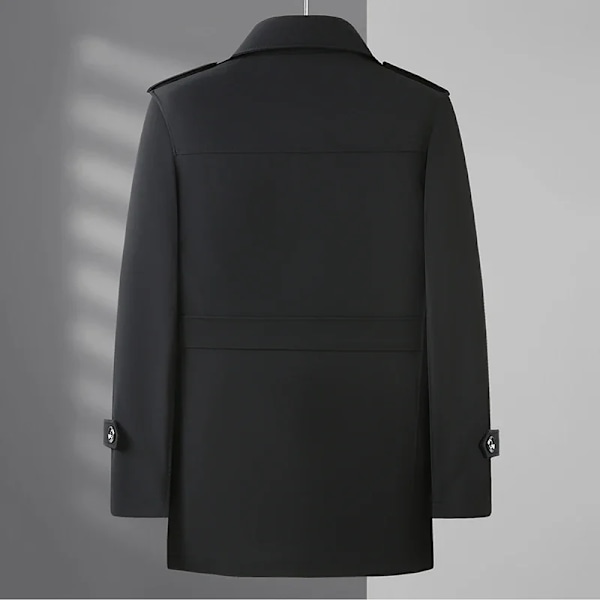 2024 Høj Kvalitet Medium Lang Trenchcoat Mænds Forår Og Efterår Ny Enkelt Bryst Stor Størrelse Rock Business Casual Coa Overst black XL    60kg-70kg