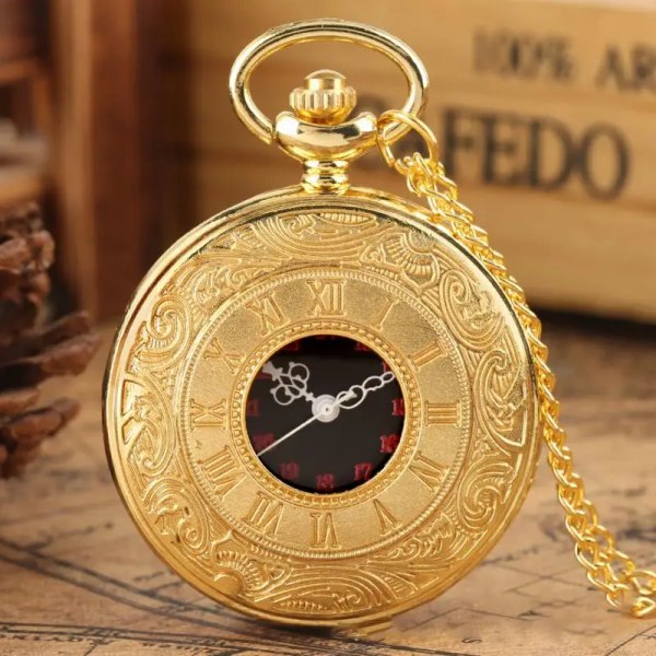Vintage klassiska fickur Golden Silver Roman Scale Quartz Rund Fob Watch Vintage Skelett Watch Smycken Tillbehör golden  01