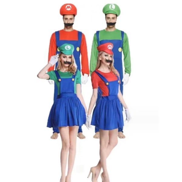 Anime Odyssey Super Bröder Luigi Cosplay Kostym Marios Vuxna Barn Hopsuits Skägg Hatt Inställt Halloween Kostyme 2 S