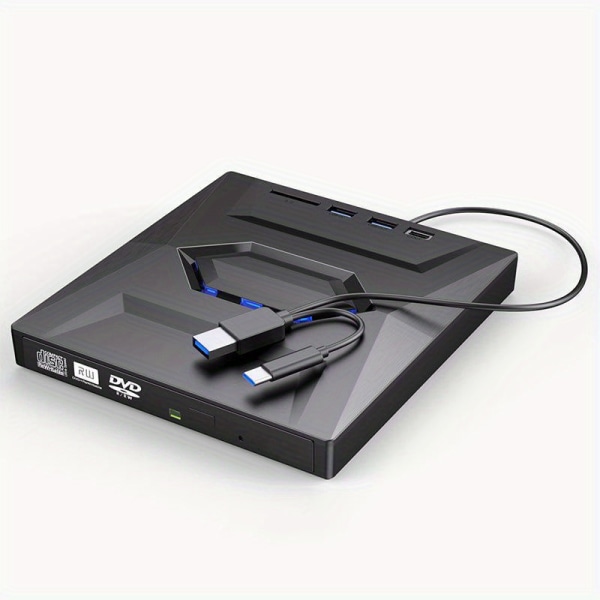 6 i 1 Bärbar USB 3.0 Ultratunn extern DVD-inspelare Drive Reader Player Optisk enhet för bärbar dator Desktoptillbehör Black