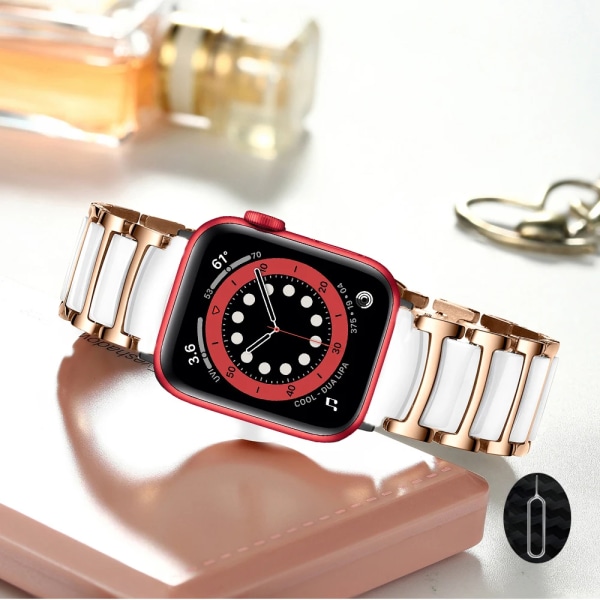 Keramisk metallrem för Apple Watch Ultra 49 mm 45 mm 41 mm 44 mm 42 mm 40 mm 38 mm armband för män/kvinnor för iwatch 8 7 6 5 4 3 2 SE Band Gold black