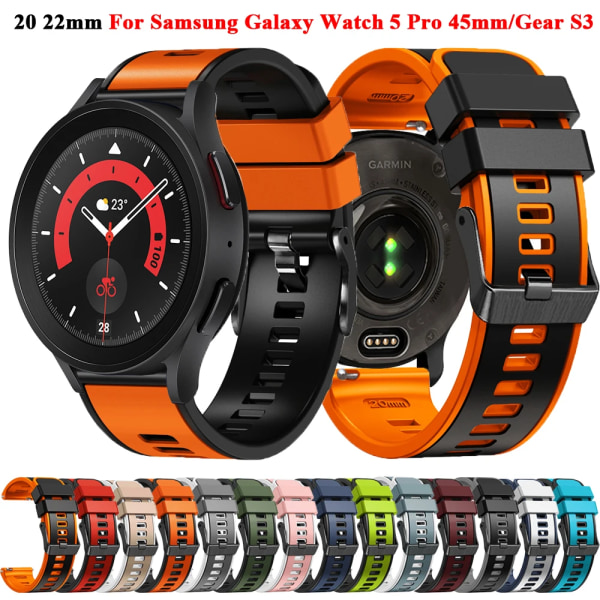 20 mm 22 mm silikonrem för Samsung Galaxy Watch 5 Pro 45 mm/4 40 mm 44 mm/Classic 42 mm 46 mm/Gear S3 Frontier Sport Bands Bälte Black gray Gear S3 Frontier