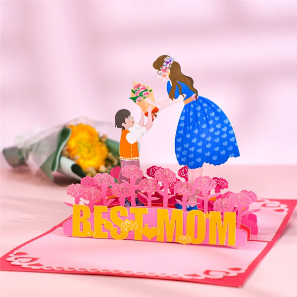 3D Pop Up Mors Dag Kort Gaver Blomsterbuket Hilsenkort Blomster til Mor Kone Fødselsdag Medfølelse God Bedring universal card