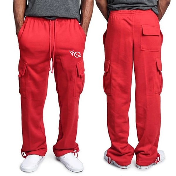 Nya Höst Och Vinter Mäns Mode Sport Byxor Drawstring Jogging Byxor Casual Multi Pockets Baggy Byxor Sweatbyk Red L