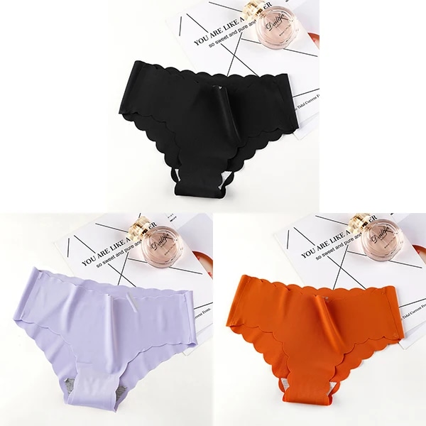 3st/ set Sömlösa underkläder Kvinnliga Slip Silk Dam Enfärgade Trosor Dam Ruffle Kalsonger Flickbyxor Slät Trosa Bragas black violet orange XL
