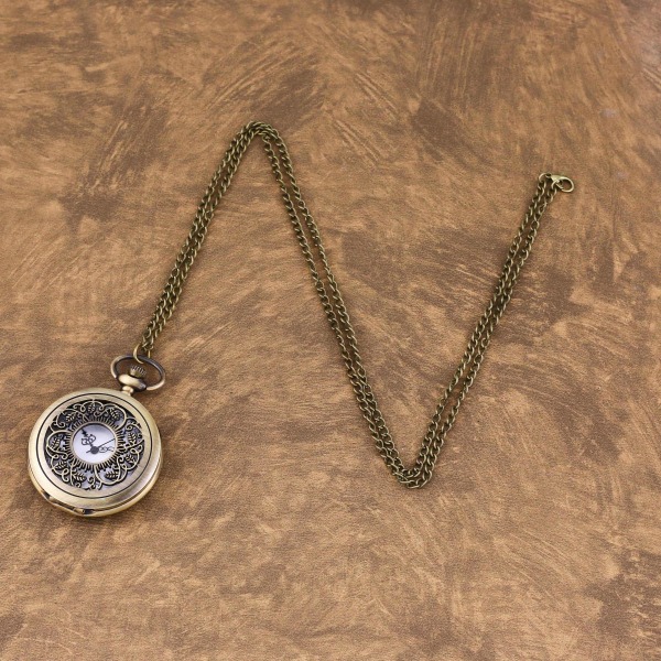 Leaf Hollow Out Quartz Pocket Watch Vintage Brons Analog Halsband Chain Watch Present För Kvinnor Män Bronze