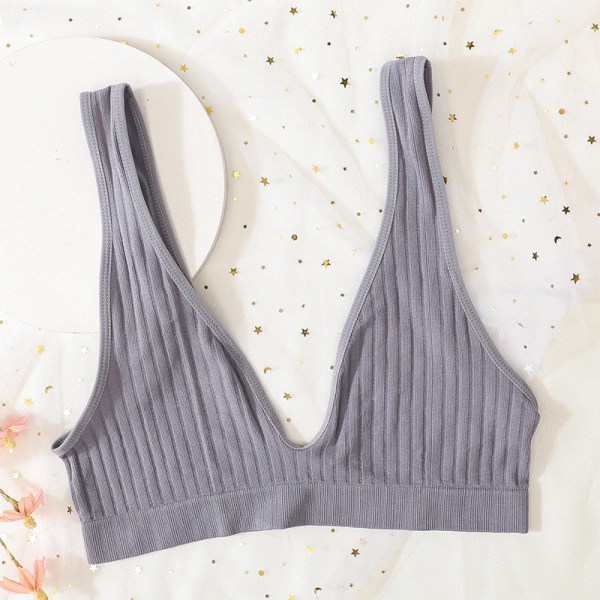 Djup V-ringad Sömlös BH Push Up BH för Kvinnor Bralette Sexiga Underkläder Kvinna Låg rygg Sov Underkläder Ofodrad Crop Top lavender-grey L