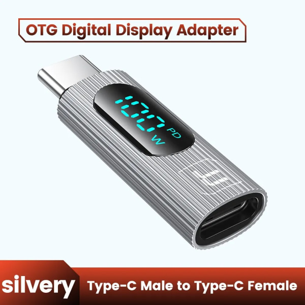 Toocki-Adaptateur OTG 100W, affichage numérique, USB Type C mâle vers Type C femelle, PD, charge rapide, Abrtor pour Xiaomi Redmi silvery