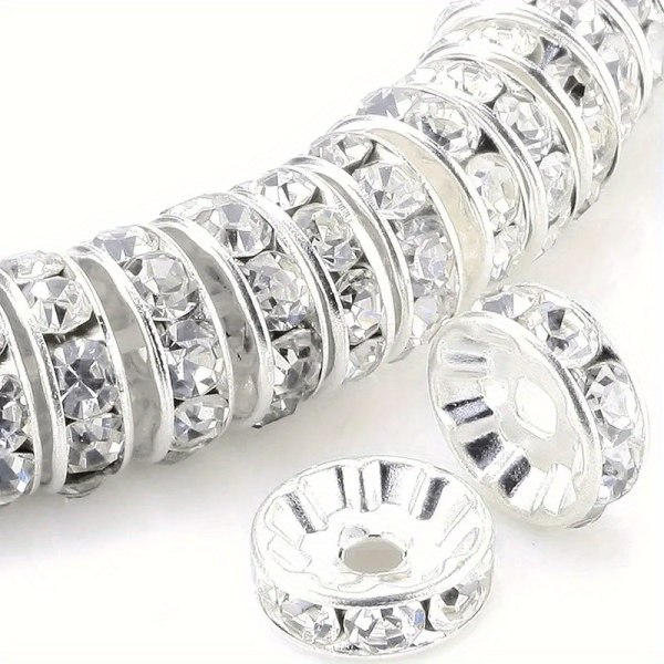 100/600 st Silverpläterade tjeckiska kristallstrass Runda lösa distanspärlor 8 mm (0,31 tum) För DIY-armband Halsband Hantverk