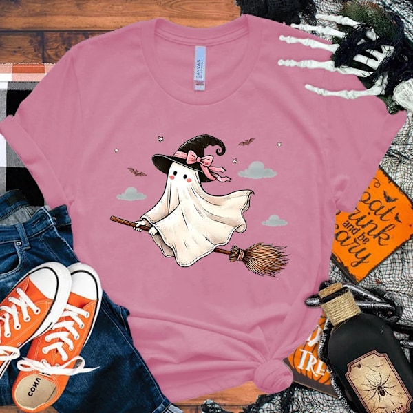 Halloween Boo Print T Skjorta Kort Ärm O Nacke Lös Kvinnor Sommar Cool Kvinnor Tee Tröjor Toppar Kläder Pink XS