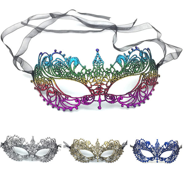 Masquerade Sexy Hollow Spids Ansigtsmaske Kvinder Pige Kostume Natklub Dronning Øjenmaske Fest Cosplay Prom Rekvisit Fancy Kjole Supp Ljud silvery
