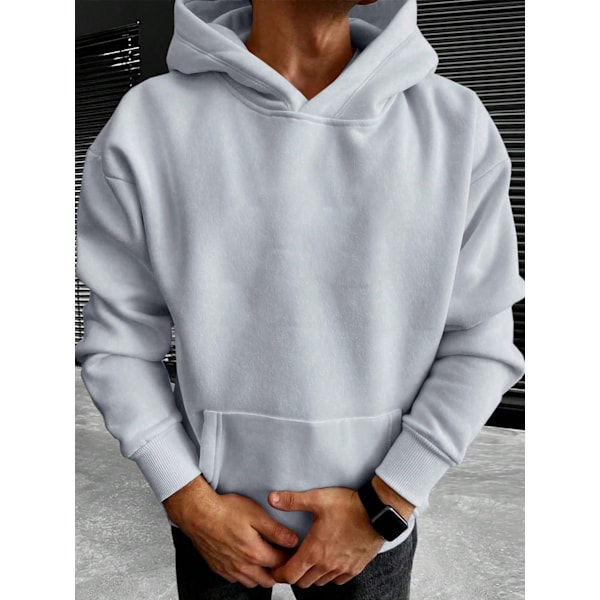 Moderigtige Ensfarvede Hoodies til Mænd Light Grey S