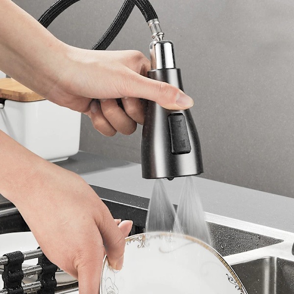 Kök Faucet Enkla Hål Dra Ut Spout Köksbänk Mixer Krana Strömspruta Huvud Krom / Svart Mixer Tapp Grey