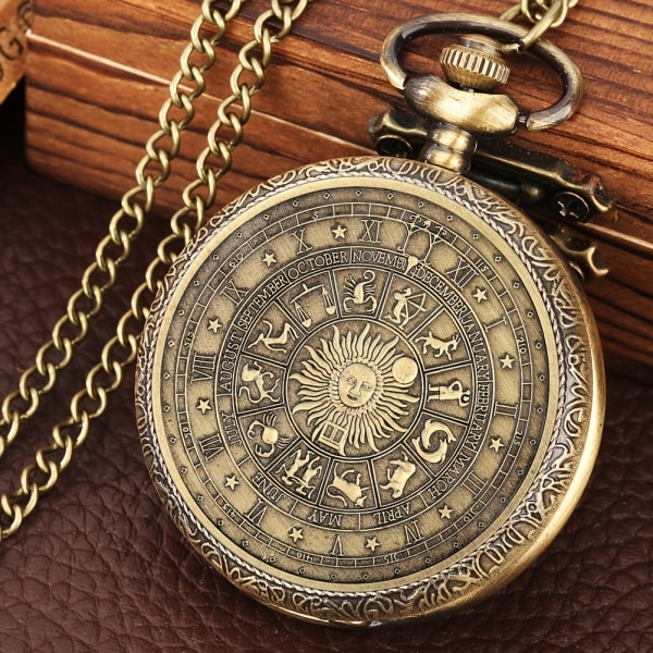 Tarot Vintage Brons Memorial Watch, Quartz Lucky Horoscope Compass Sun Halsband Watch Bronze
