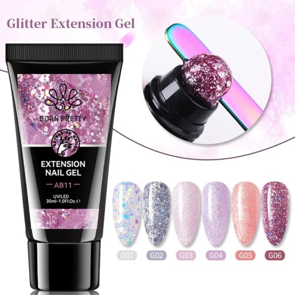 Gel För Nail Extension Clear Glitter Extension Soak Off UV Gel Polish Nail Art Akryl UV Gel Polish Manikyr AB03