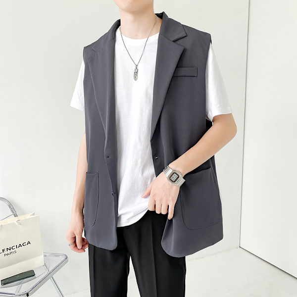 Japanska Verktygsväst Mäns Harajuku Sommar 2023 Ny Lazy Korean Style Fashionable Ärmlös Väst Jacka Dark Gray XL