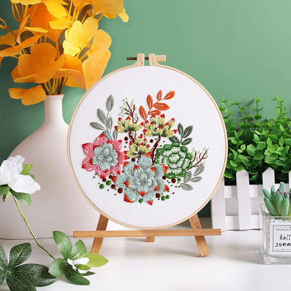 Leisure Life Series Broderi Starter Kit För Vuxna Nybörjare Stemplat Mönster Med Instruktioner C3 with 20cm frame