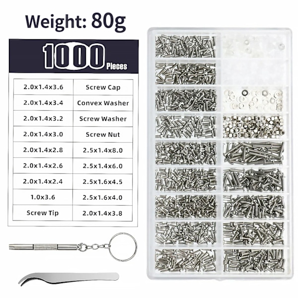 1000pcs/box temples, nose pads, Phillips screws, kits, home repair boxes, combo sets, glasses, clocks and accessories spectacle screw 1 BOX