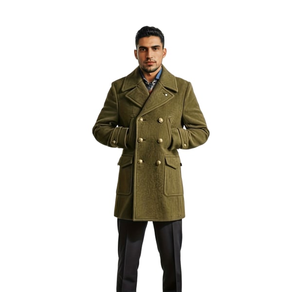 Trendig retro enfärgad långärmad kappa för män Windbreaker Lapel lång överrock för höstvinter Army Green XXL(54)
