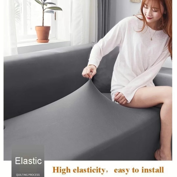 Enfärgade elastiska sofföverdrag för vardagsrum Spandex sektionshörnsoffa Underklädnader Cover 1/2/3/4 sits Beige 4-seat 235-300cm