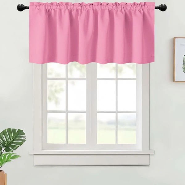 1Pc, Valance Gardiner Svarta Ut Termisk Isolerad Rod Pocket Fönsterbehandling För Kök Vardagsrum Sovrum Home Dekoration Pink W107 x H61