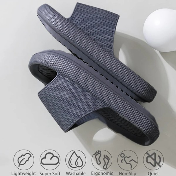 Cloud Tofflor För Män Tjocka Sole Skor Man Summer Beach Skjut Badrum Anti-Slip Home Slipper Mjuka Sandaler Mode Fli P-Flops A-Black(3.5cm) 44-45(fit 43-44)