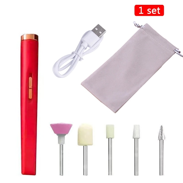 Elektrisk Nail Set Manikyr Set 5 I 1 Elektrisk Manikyr Maskin Nail Borr Mill För Manikur Grooming Kit Polisher Remover Remor Red Set