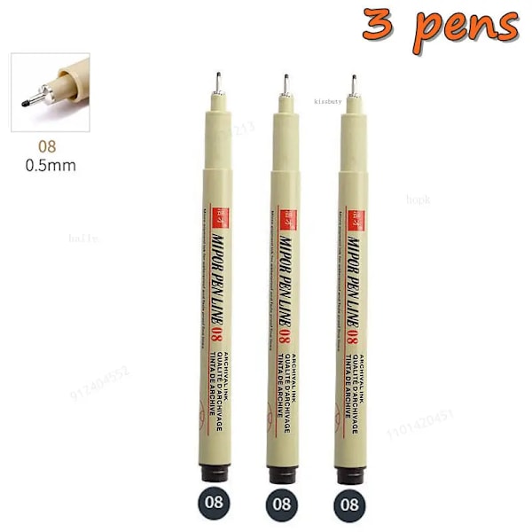 Pigma Micron Pen Set Pigment Liner Nål Blød Pensel Tuscher Lot 003 005 01 02 03 04 05 08 1 2 3 Kunst Markører Skitse Pen 08-3pcs